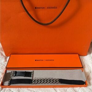 RARE Apple Hermes Gourmette Metal Double Tour Black Leather Noir Stainless Band